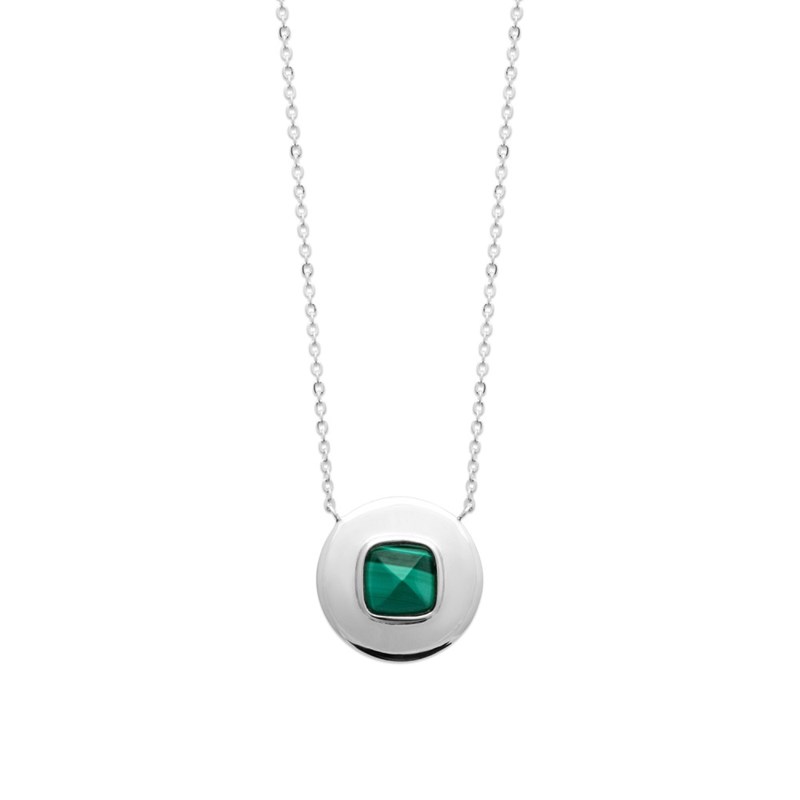 Collier Femme - Argent 925 - Malachite - Longueur : 45 cm