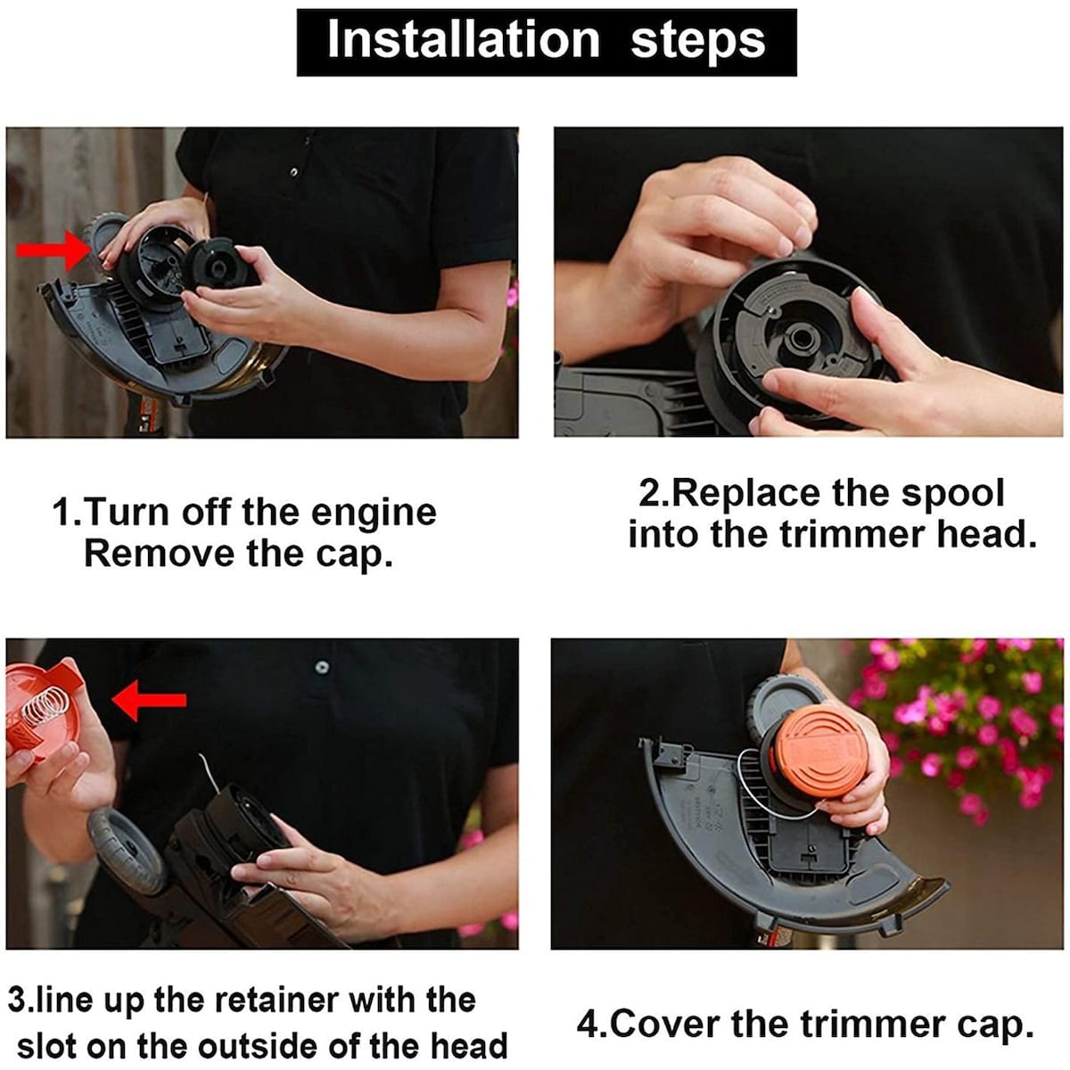 Trådsneller for Black & Decker gresstrimmere, 6 stk. Sort