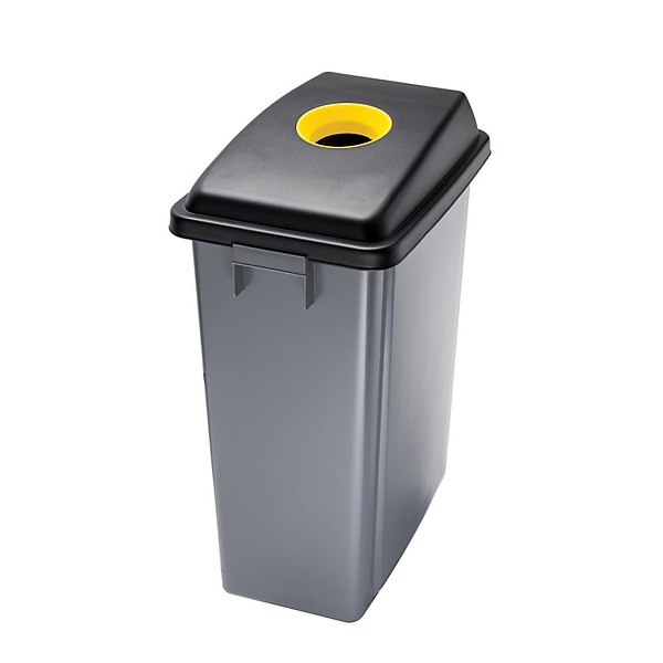 Corbeille Office grise 60 litres avec couvercle superieur jaune