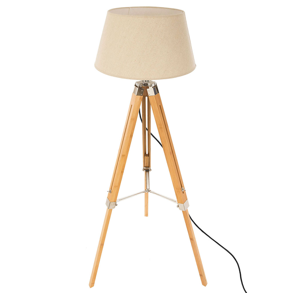 Lampadaire trépied bambou et abat-jour blanc H 146cm - ATMOSPHERA