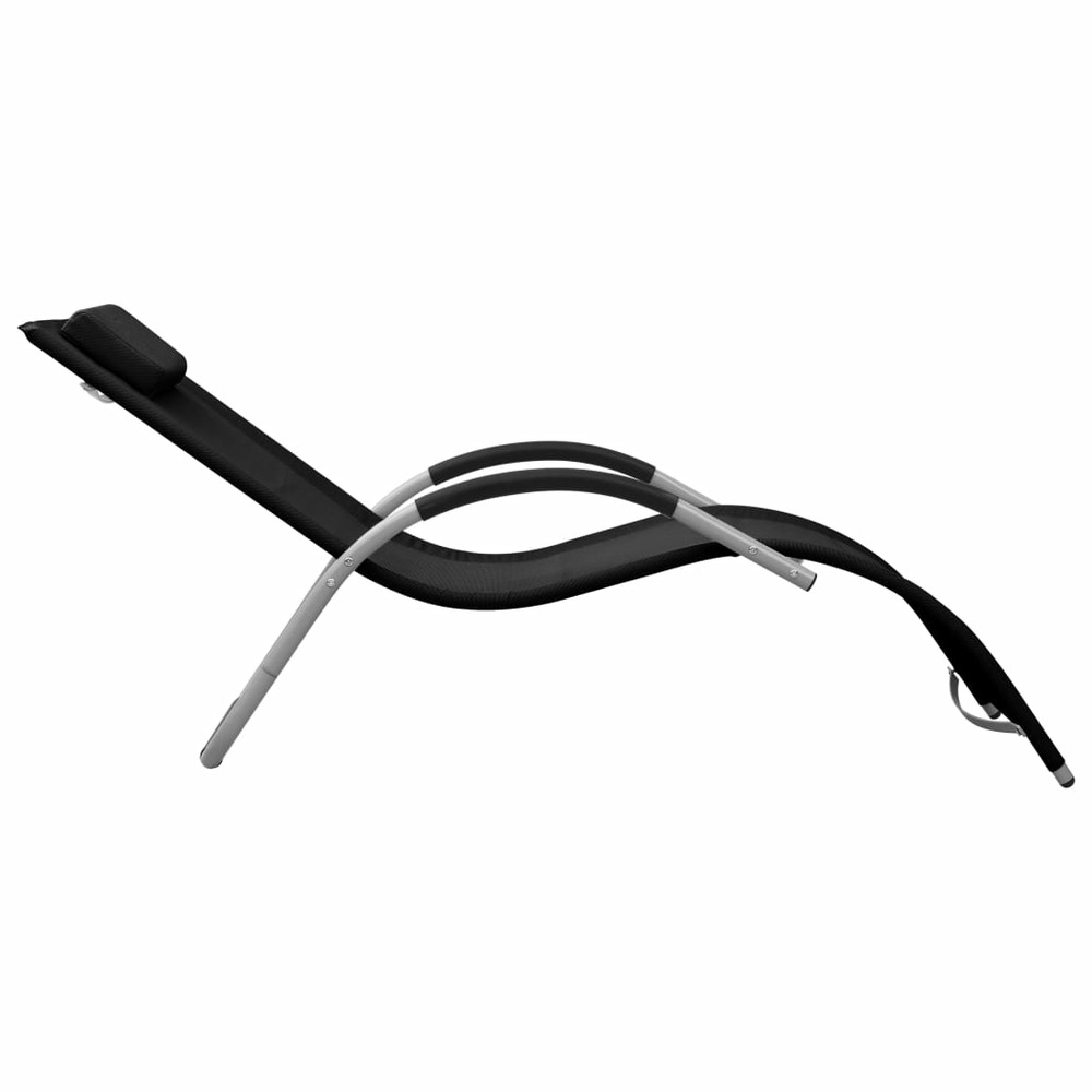 Transat chaise longue bain de soleil lit de jardin terrasse meuble d'extérieur textilène noir et gris