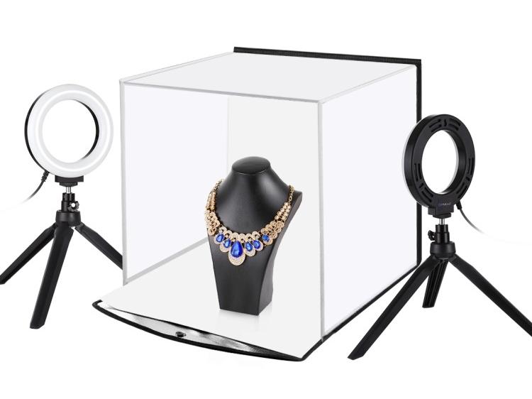 Puluz Videoleuchte Fotostudio 30 cm Ausziehbare, tragbare Ringlichter mit 6 zusätzlichen Hintergründen