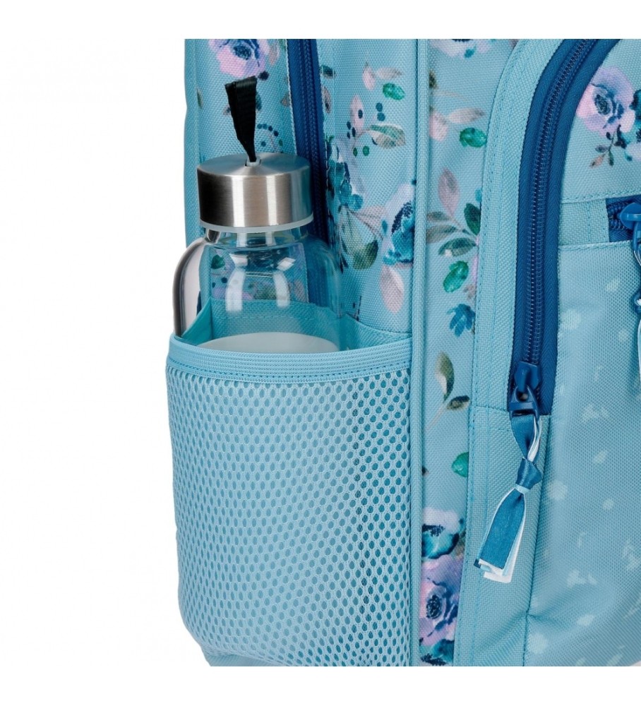 Mochila Joumma Bags MovomWild Flowers adaptável ao carrinho azul - 30x38x12cm