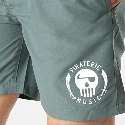 Short De Bain Logo Vert Kaki Blanc