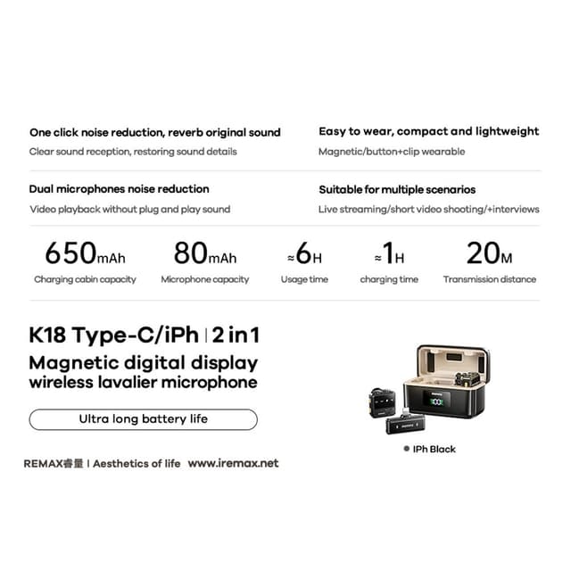 Trådløs Lavalier-mikrofon Digitalt display En-til-to mikrofoner