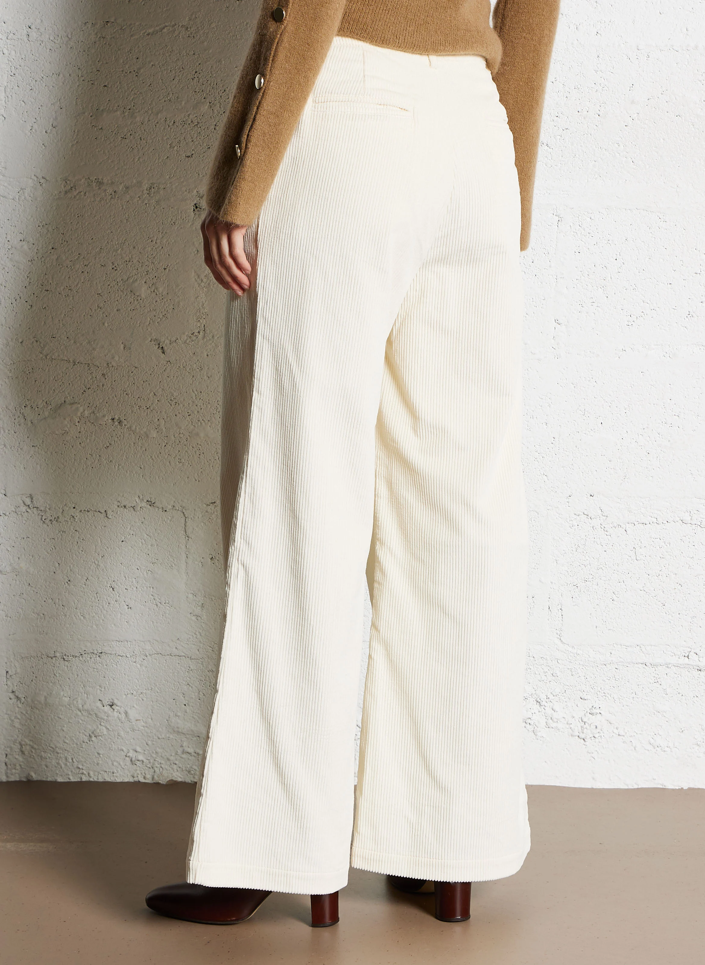 BETHANY - Pantalon large en velours côtelé | Blanc