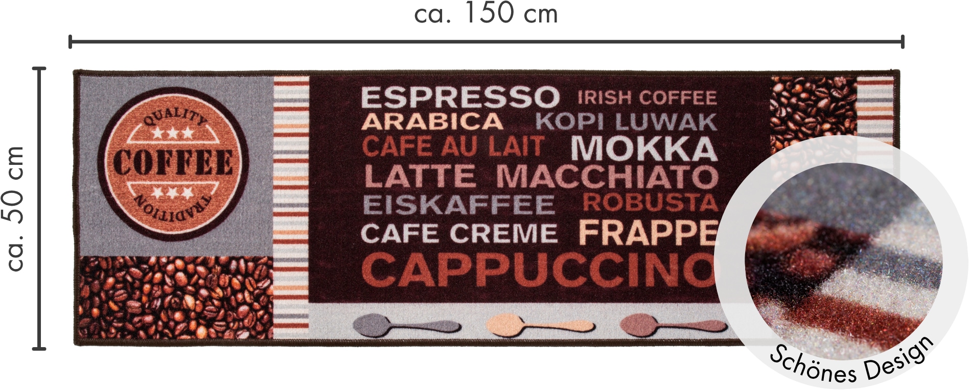 Andiamo Küchenläufer »Cafe Creme« rechteckig 4 mm Höhe Motiv Kaffee, mit Schriftzug, Grösse 50x150 cm, Küche