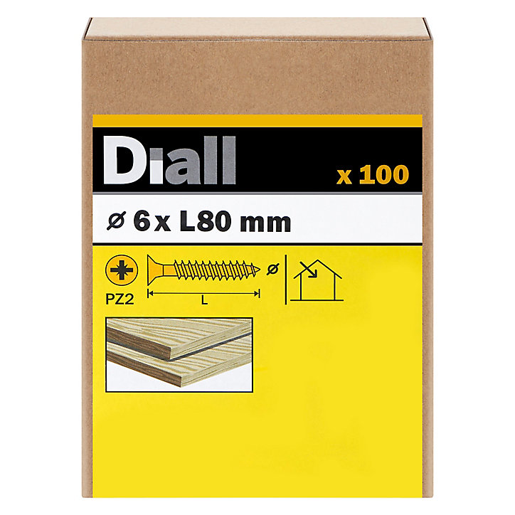 Vis à bois pozidriv tête fraisée zinguée jaune 6x80 mm - 100 pièces
