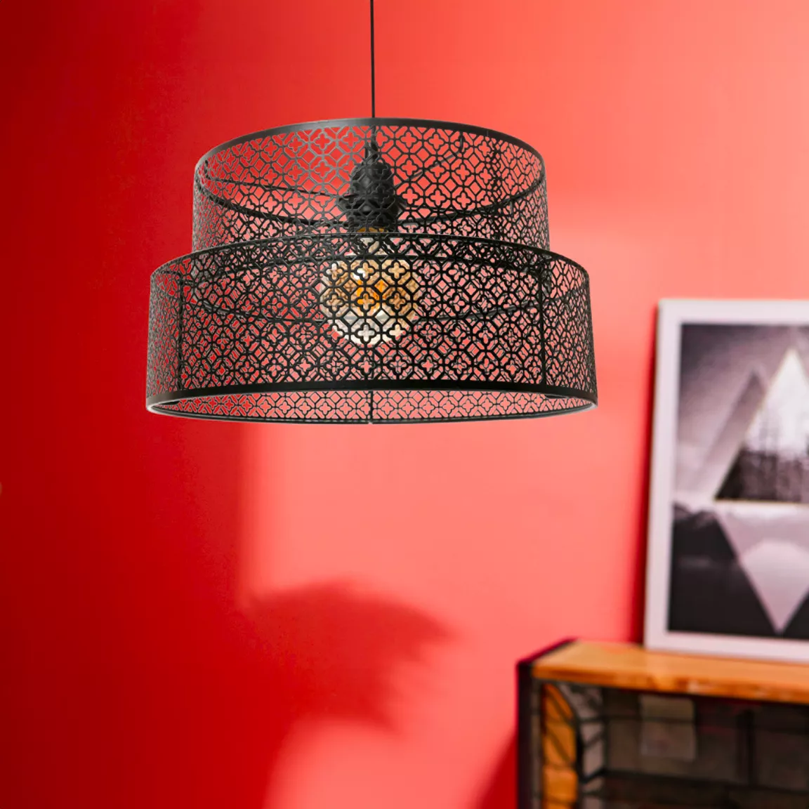 Suspension ronde métal marocaine (D34 cm) Gigogne Noir