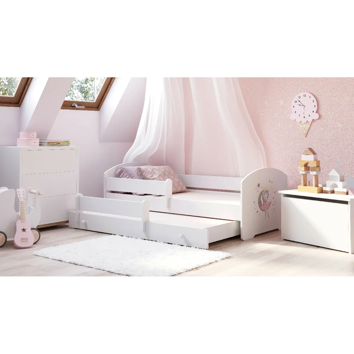 HT MEUBLES Lit gigogne enfant LOU - Blanc