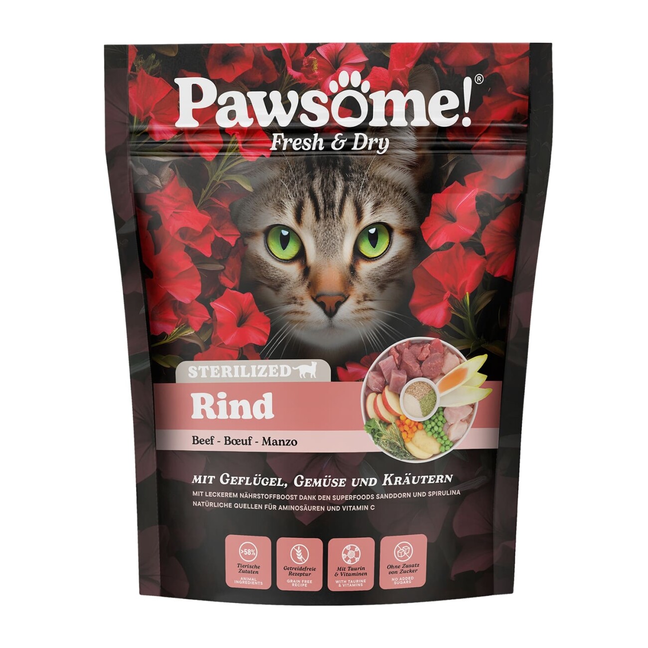 Pawsome PAW Fresh & Dry Trockenfutter Katze, Adult, Sterilised Rind 750 g