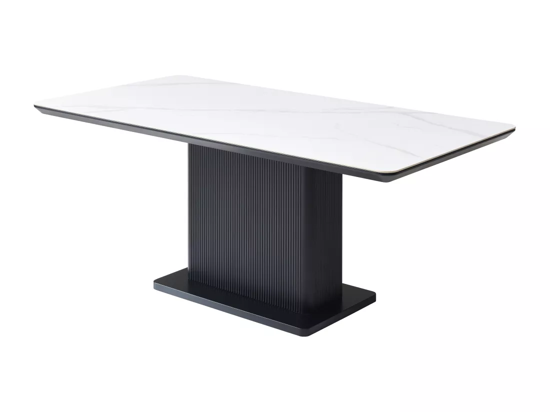 Table à manger 6 personnes en céramique et MDF - Effet marbre blanc et Noir - LAOMINIA