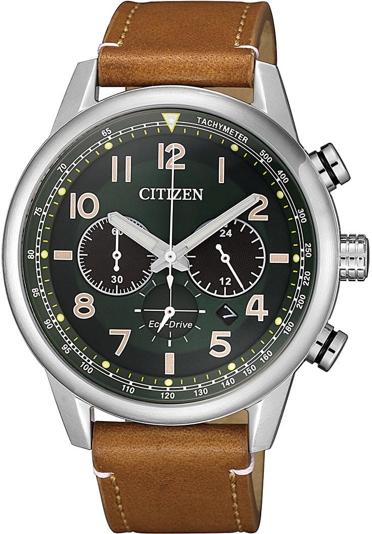 Citizen Chronograph Armbanduhr, Herrenuhr, Solar, Datum, Stoppfunktion, Lederarmband