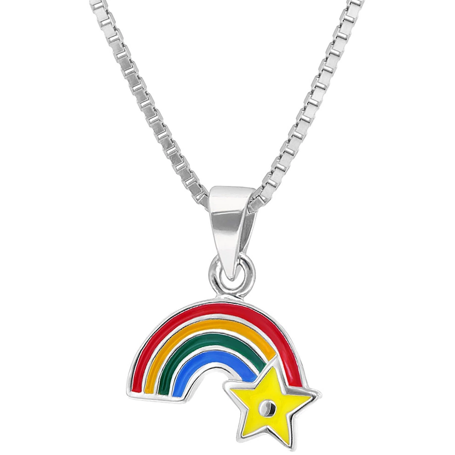 trendor Kinder-Halskette Silber 925 Collier mit Regenbogen-Anhänger silver