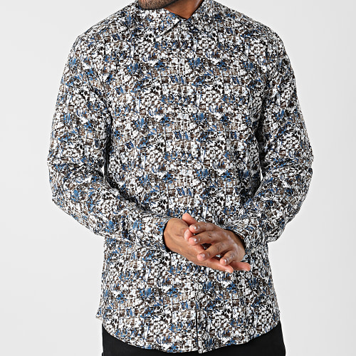 Chemise Manches Longues Floral M6601-3 Blanc Marron Bleu
