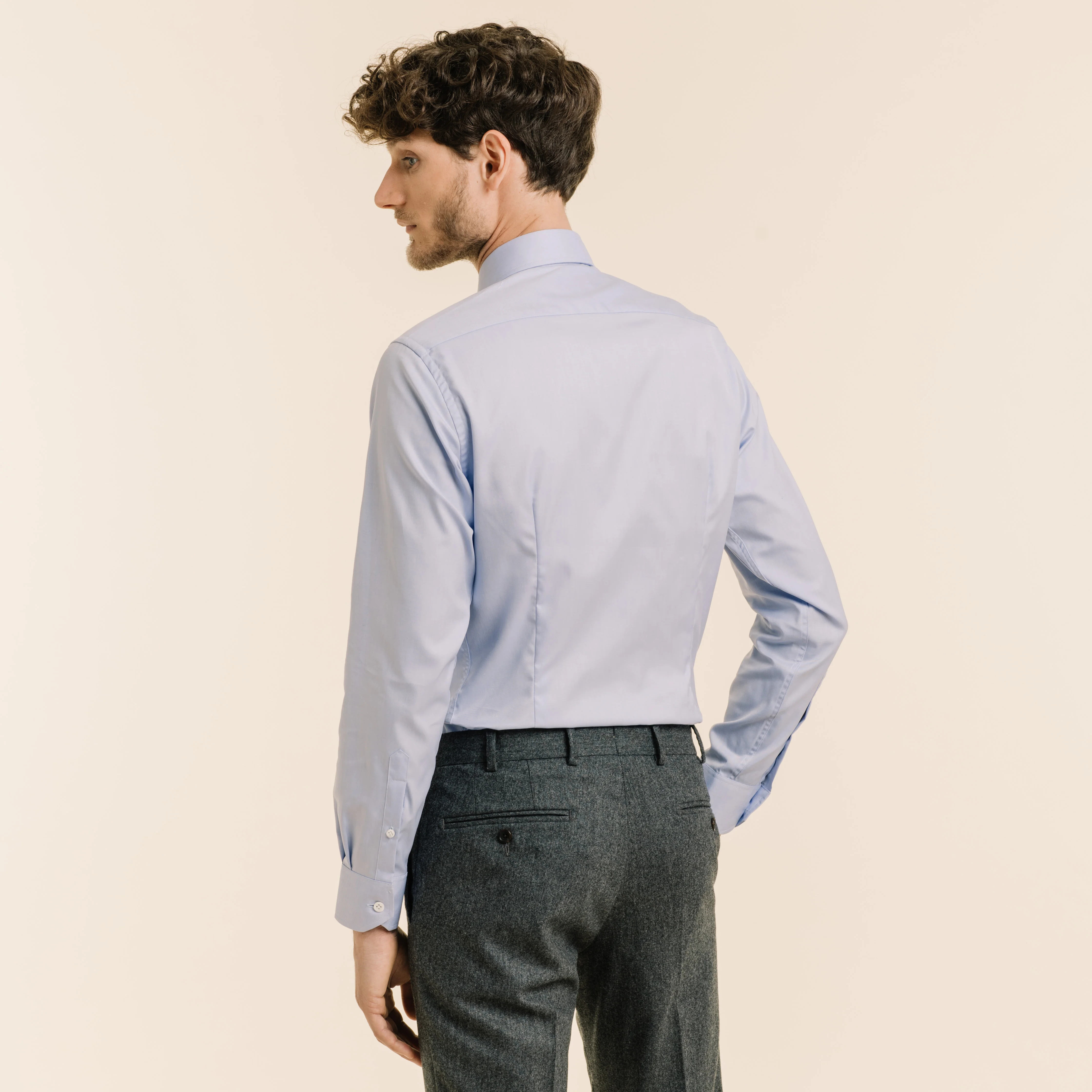 Premium fitted shirt in blue double-twisted twill
