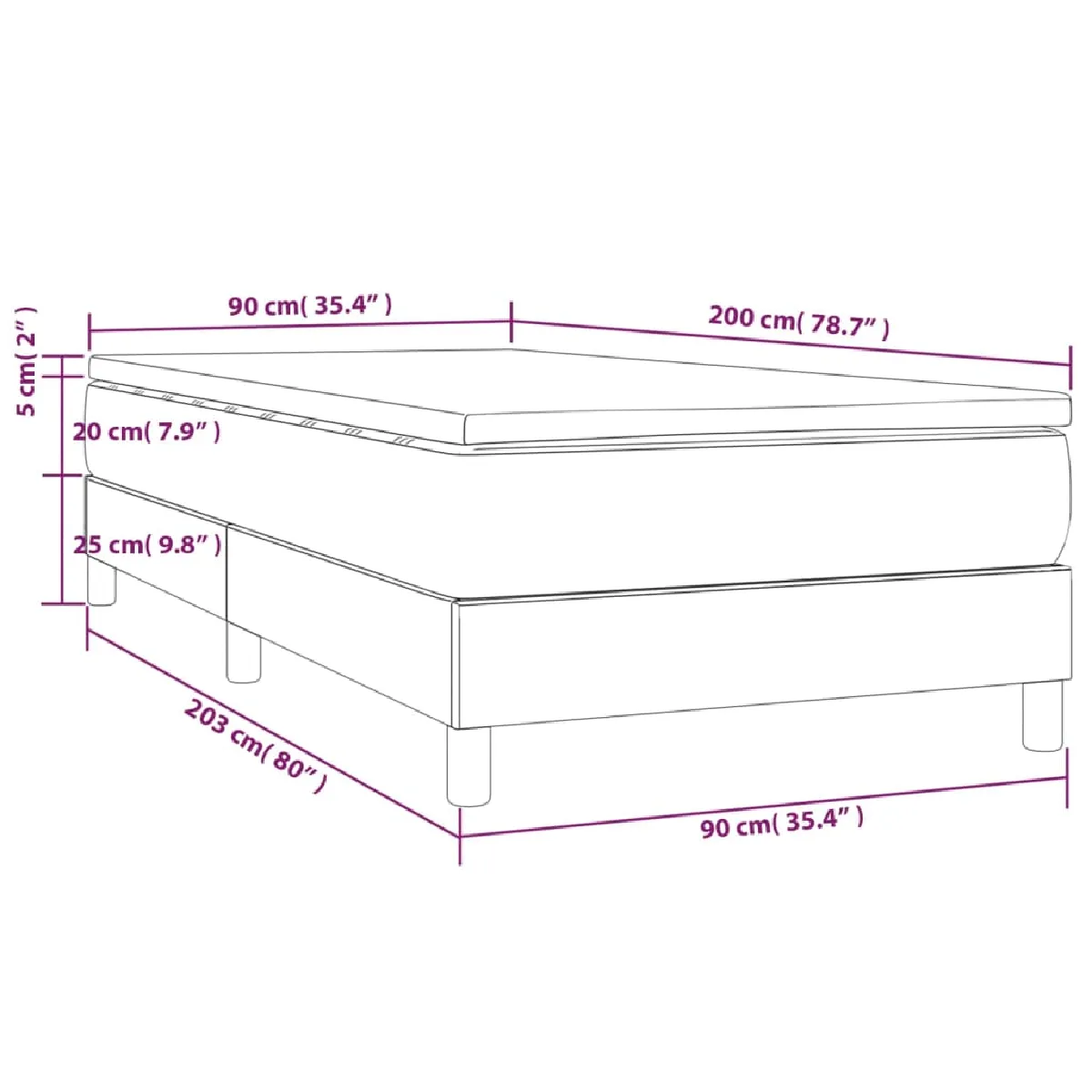 vidaXL Sommier à lattes Tissu Marron foncé 90x200 cm