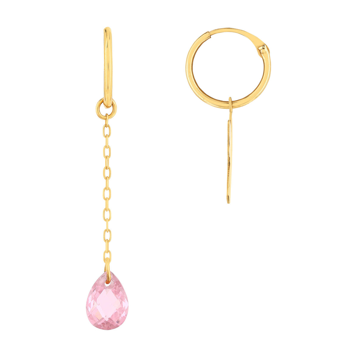 Créoles or 375 jaune ange et pendant avec zirconia rose