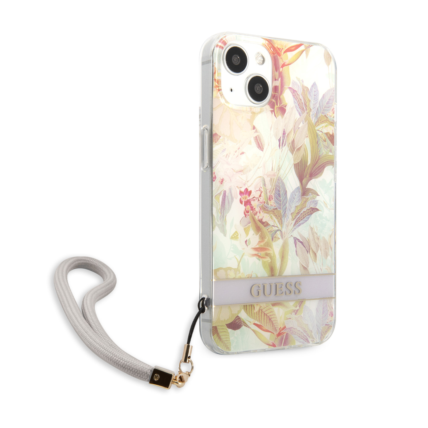 iPhone 13 Hardcase Hülle Flower Strap (GUHCP13MHFLSU) - Lila / Transparent