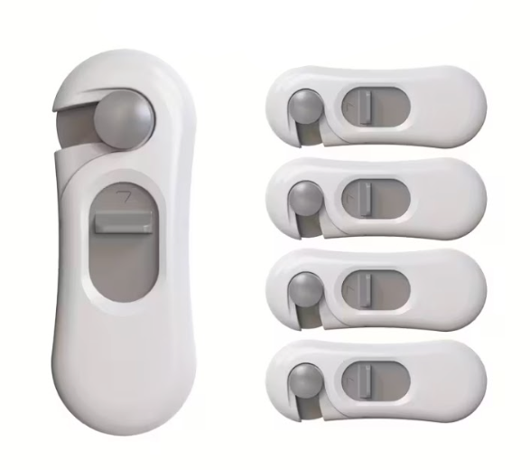 (5er Set) 100x35mm Universal Baby Kindersicherung Selbstklebende Schutzvorrichtung für Türe / Schubladen / Schrank - Weiss / Grau