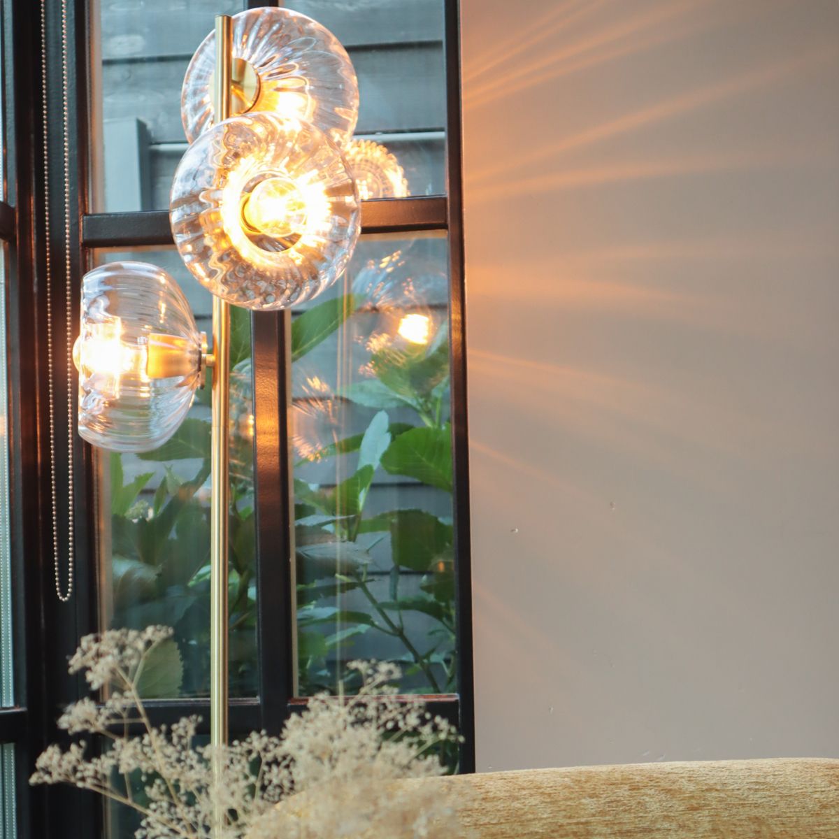 Art Deco vloerlamp goud met glas 3-lichts - Ayesha