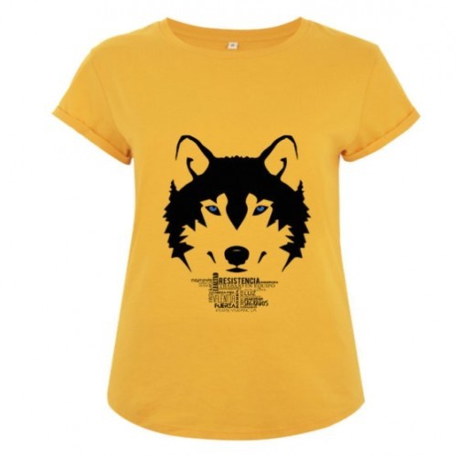 Camiseta feminina de algodão de manga curta, cor lobo, amarela