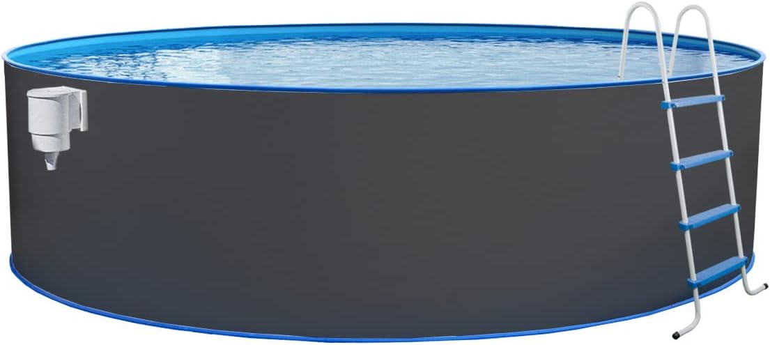 STEINBACH Stahlwandpool Set Nuovo – 011101G – Ø 350 x 120 cm – Runder Pool in Grau für bis zu 10.400 l Wasserinhalt – Mit winterfester Blauer Innenfolie und zahlreichem Zubehör