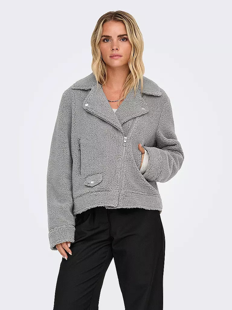ONLY Jacke in Felloptik ONLRIO TEDDY BIKER hellgrau