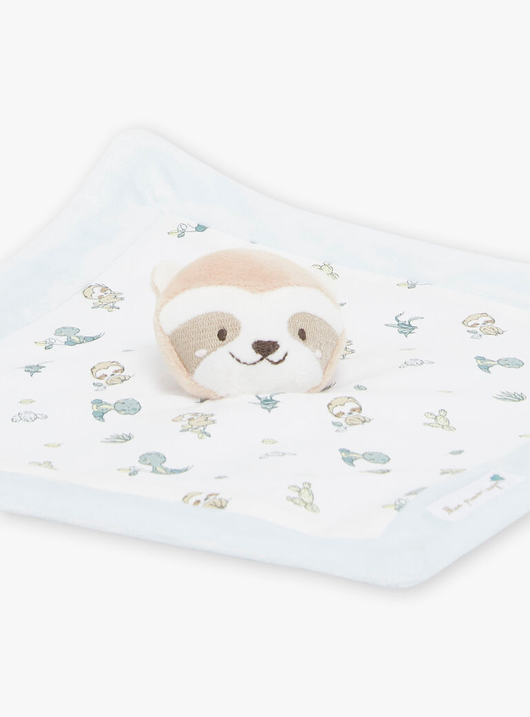 Doudou carré écru à animation 3D Paresseux