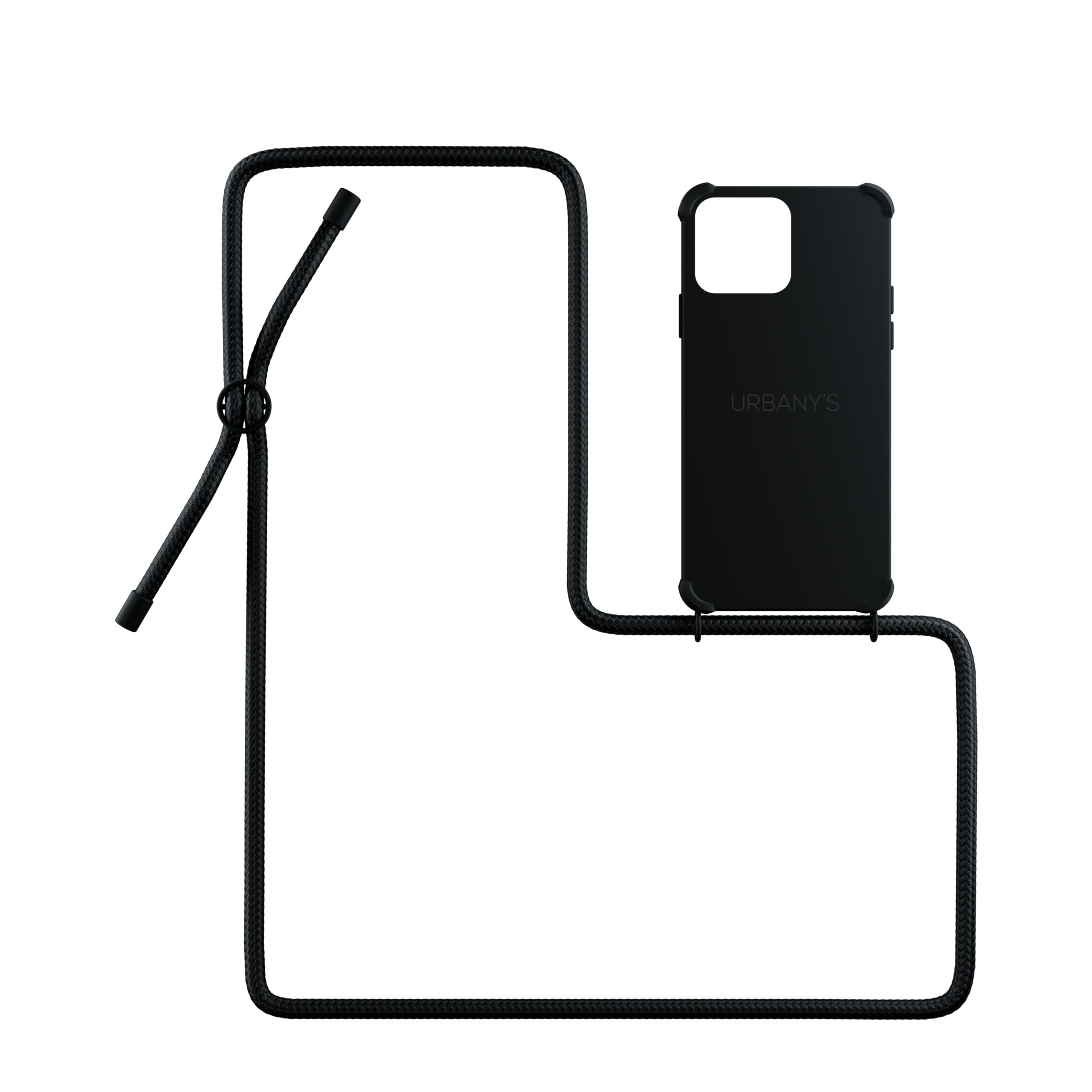 (130cm) iPhone 15 Pro Max All Black Necklace Hybrid Hülle Air Cushion Fallschutz   Handykette (PN-ABB-I15PM-ABB) - Schwarz