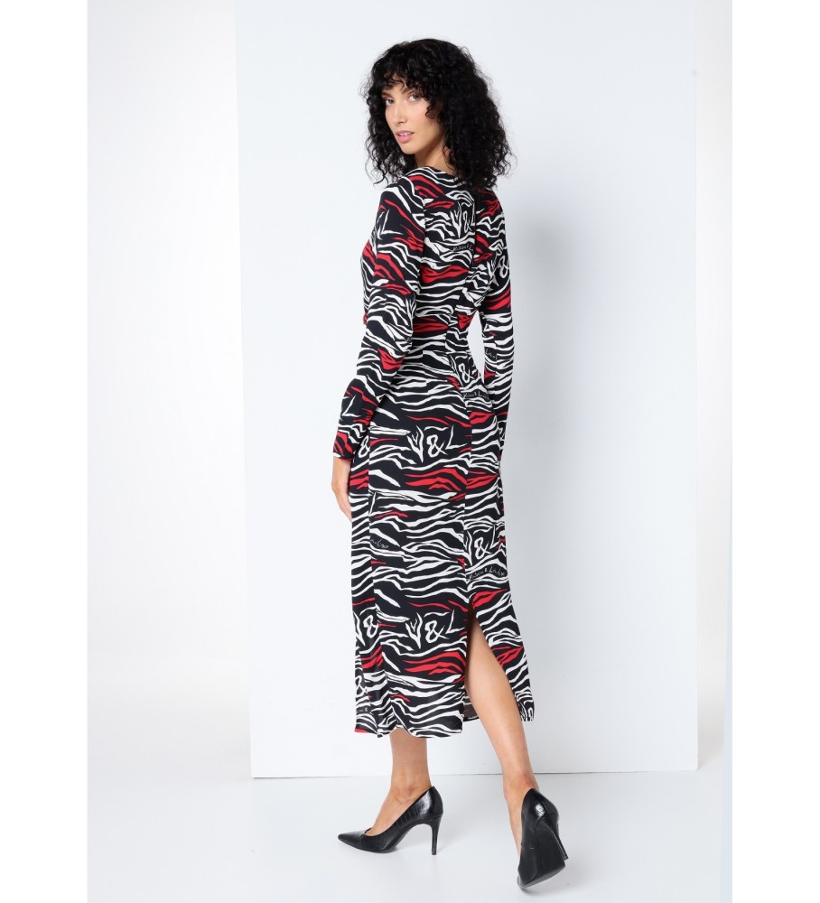 Victorio & Lucchino, Vestido midi fluido com estampa animal preta V&L