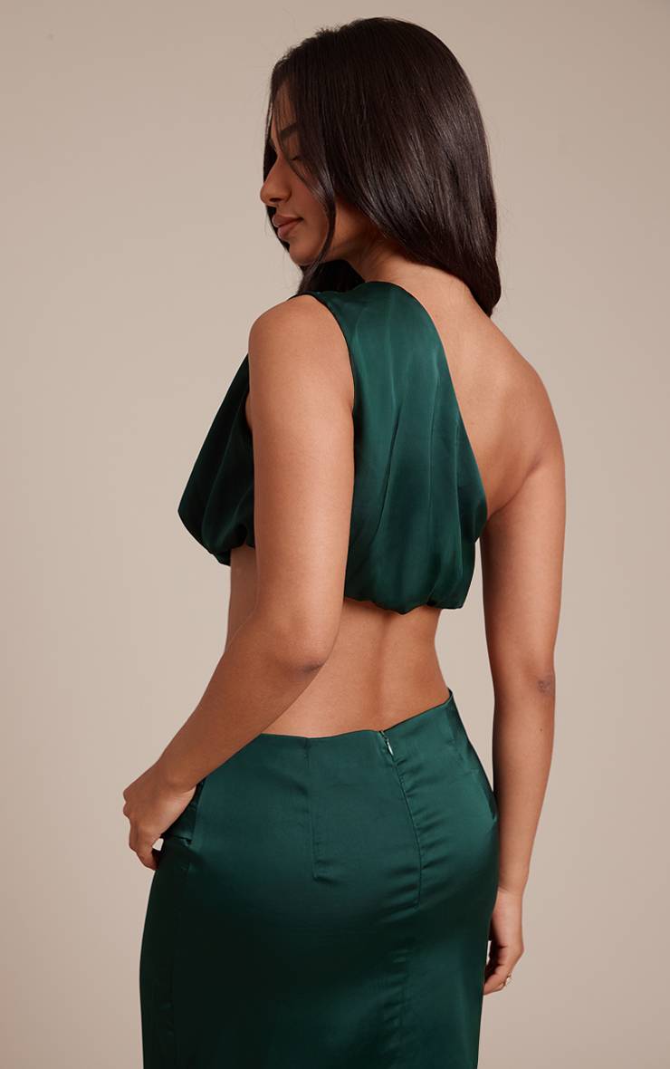 Vert Olive Foncé Top Fluide Drapé Asymétrique Une Épaule Petite
