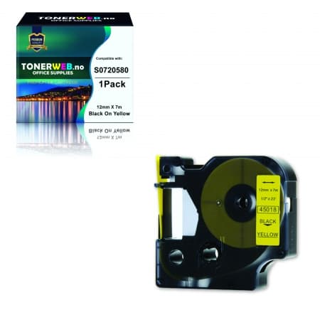 DYMO Tape D1 12mm X 7m Sort På Gul SO720580 - Erstatter 45018 (1 stk.)