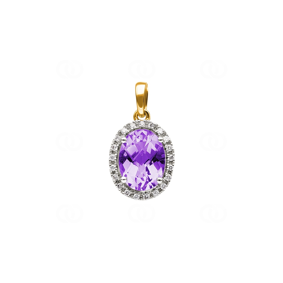 Anhänger 750/18 K Gelbgold mit Amethyst oval und Diamanten 0.06 ct H/si