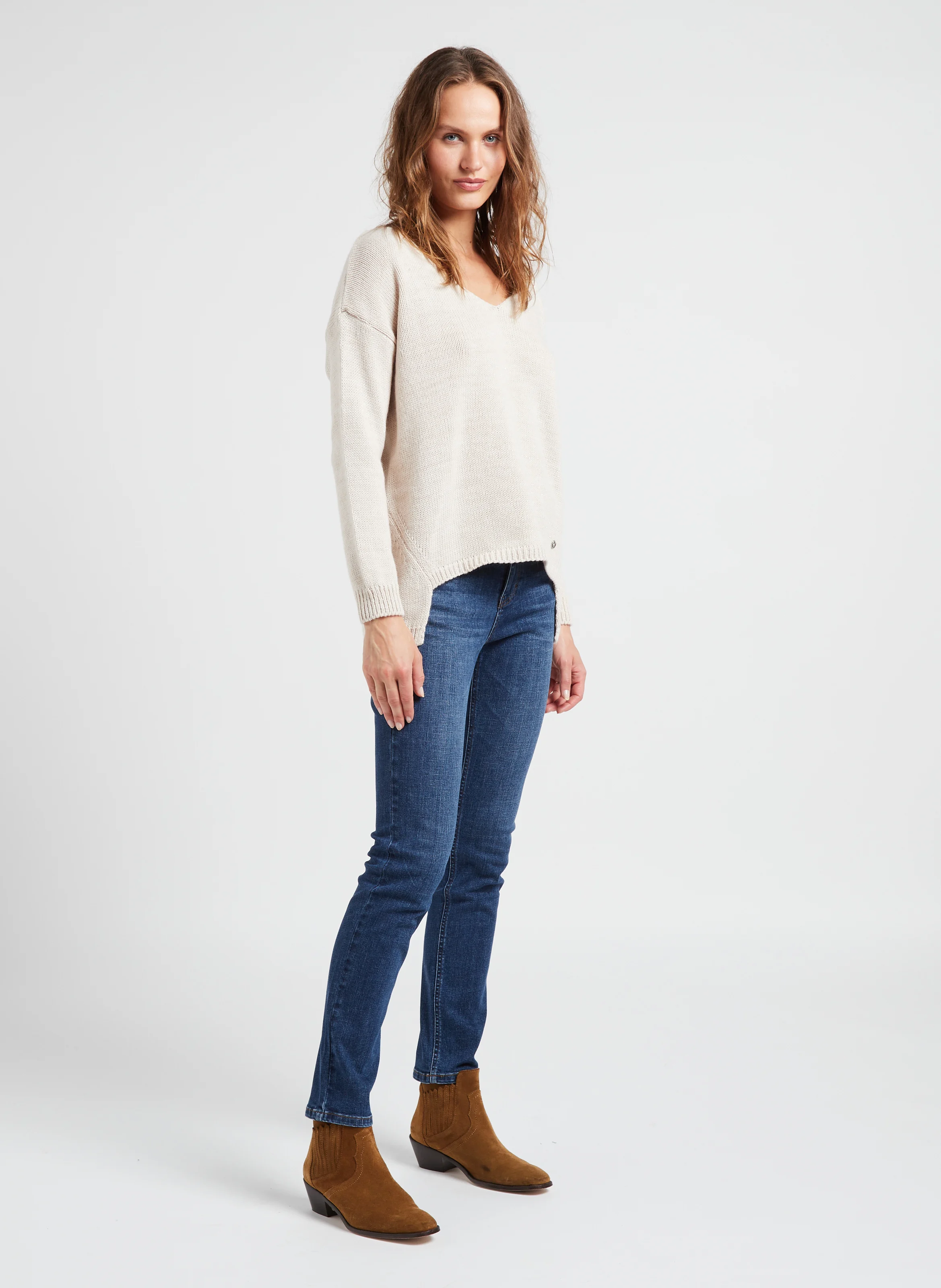 Pull col V en maille métallisée | Blanc