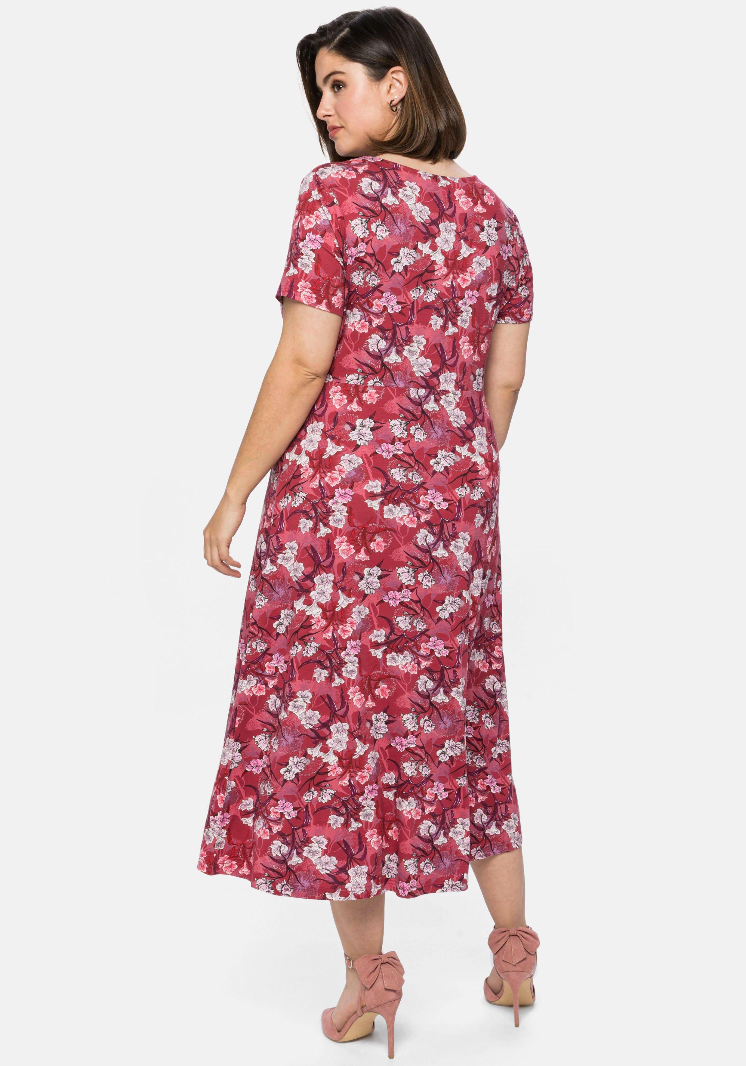 Jerseykleid mit Blumendruck, in Midi-Länge