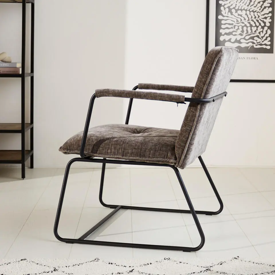 Fauteuil Hailey grijs chenille - Stof - Grijs