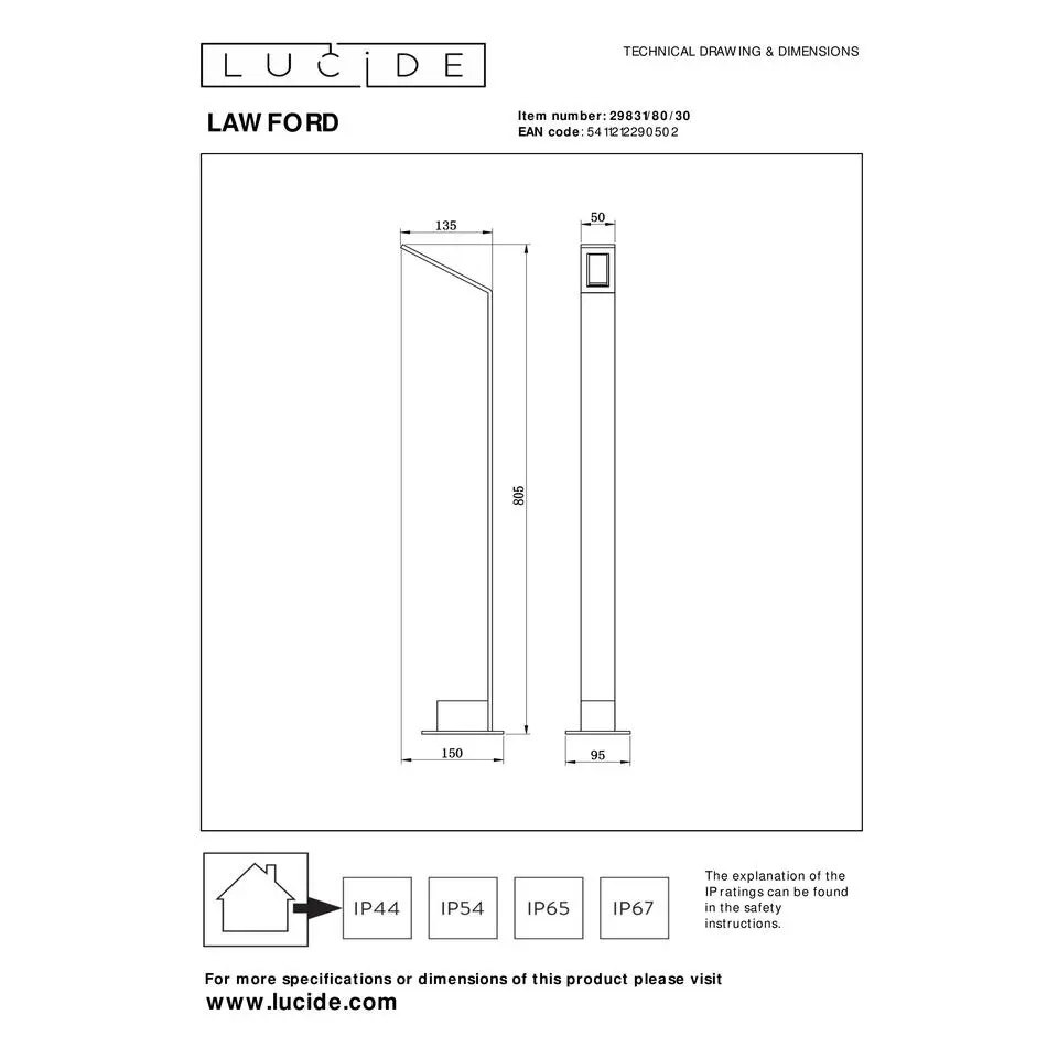 Lucide LAWFORD Sokkellamp - Zwart