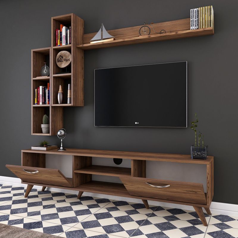 M16 - TV-meubel - Walnoot - 100% Melamine - 180 cm - 49 cm Hoogte - 35 cm Diepte