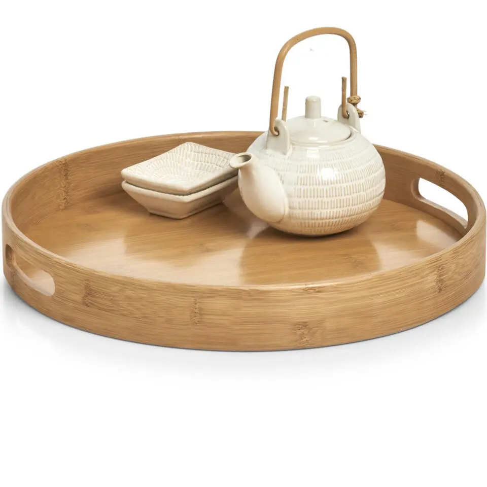 Zeller Dienblad - bamboe hout - rond - 38 x 5 cm - serveerblad