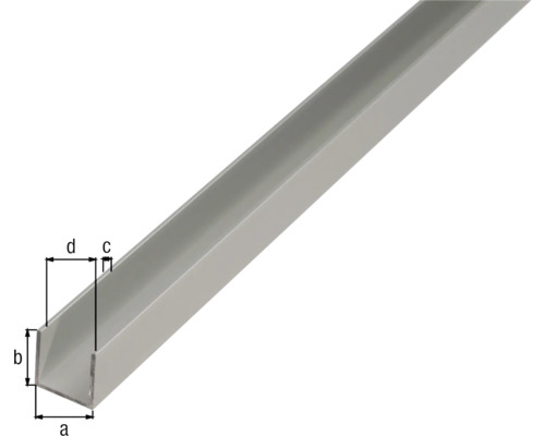 U-profiel aluminium, zilver geanodiseerd, 25x25x2 mm, 1 m