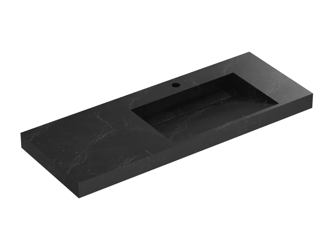 Vasque suspendue en solid surface effet marbre noir - 120 x 45 x 8 cm - OKAPA