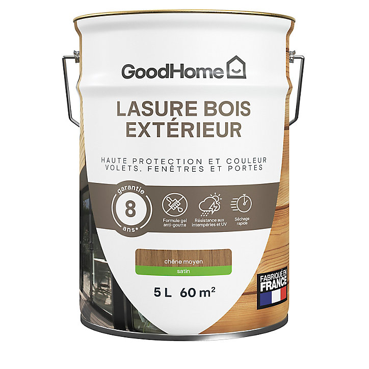 Lasure extérieure chêne moyen satin 8 ans GoodHome 5L