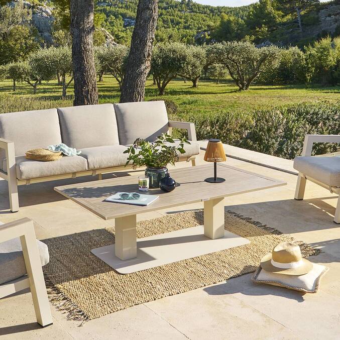 Table de jardin relevable rectangulaire SALIMIA Argile & Lin