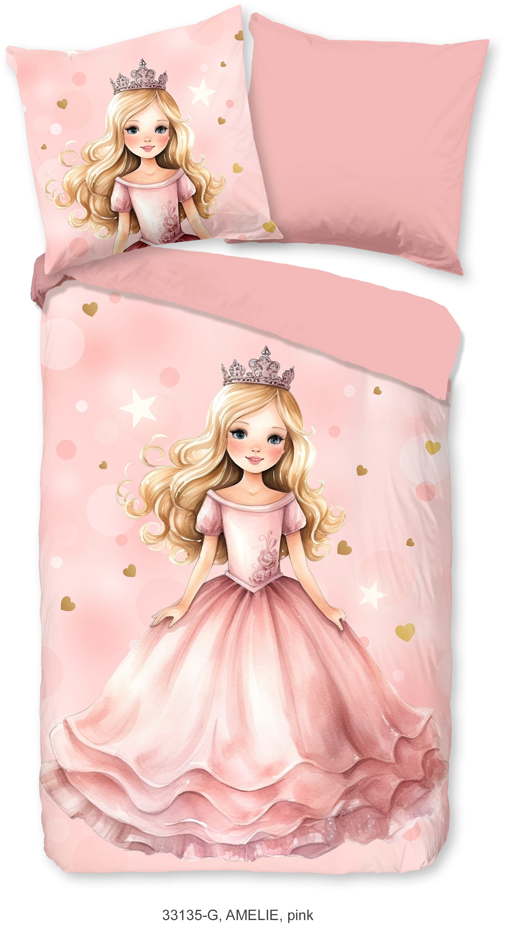 good morning Kinderbettwäsche »Amelie« 2 Stk. tlg. Baumwolle, 135x200, Reissverschluss, Wendeoptik, Mädchen, Prinzessin
