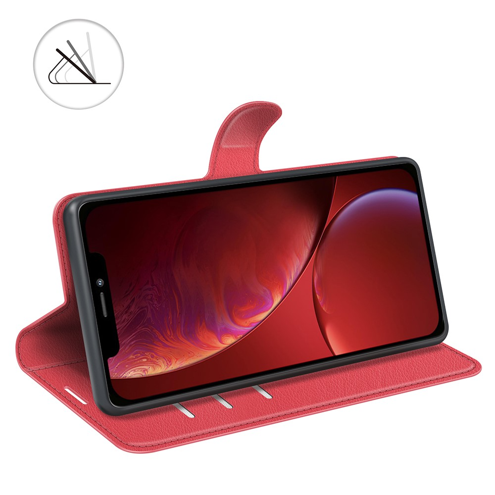 iPhone 13 Leder Tasche Flip Cover Litchi Look - Rot