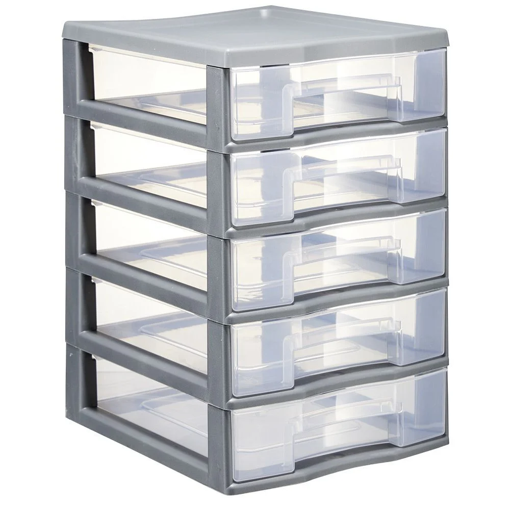 Tour de rangement 5 tiroirs format A6+ gris