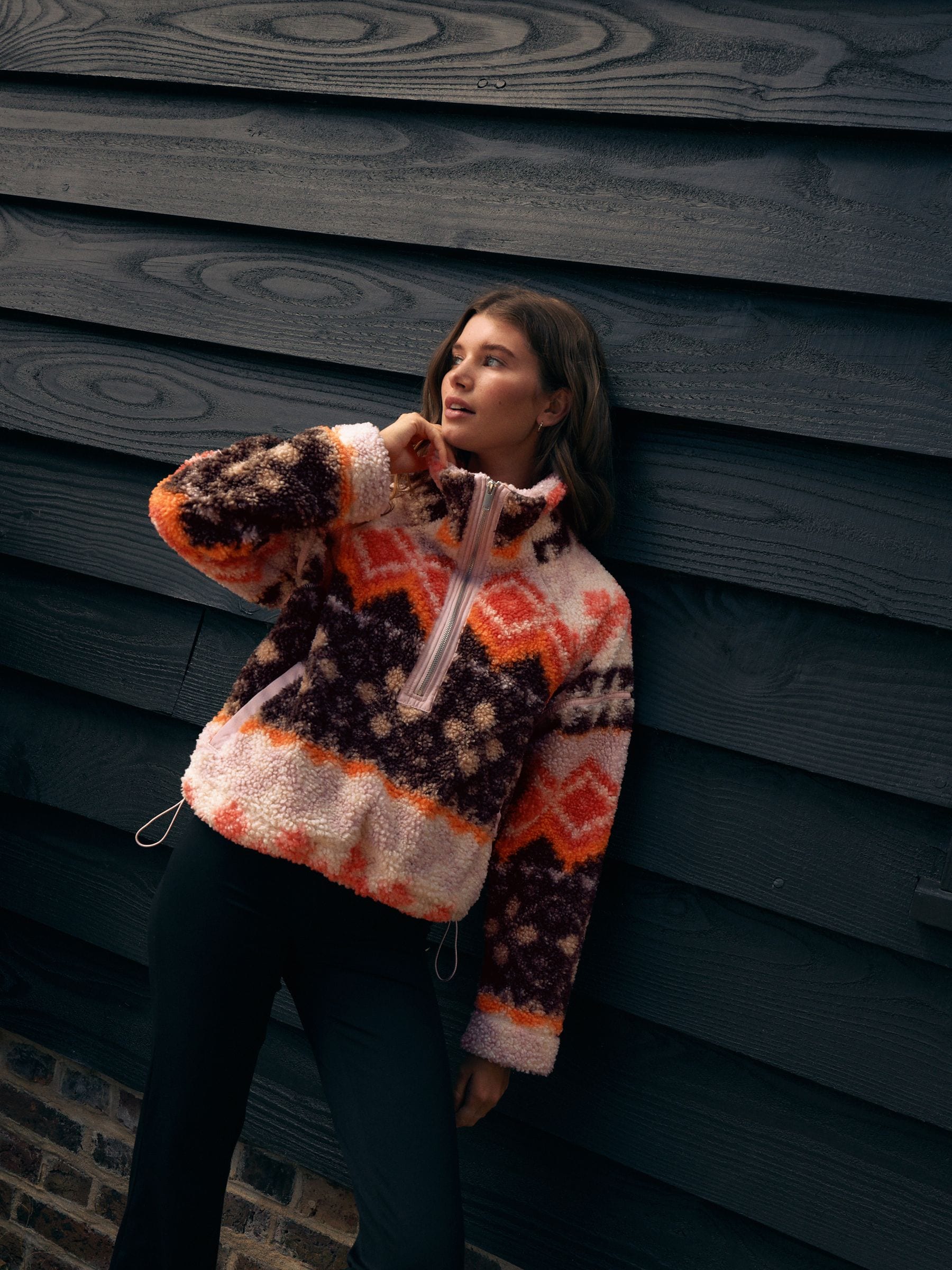 Orange Asymmetric - Borg fleece met korte rits