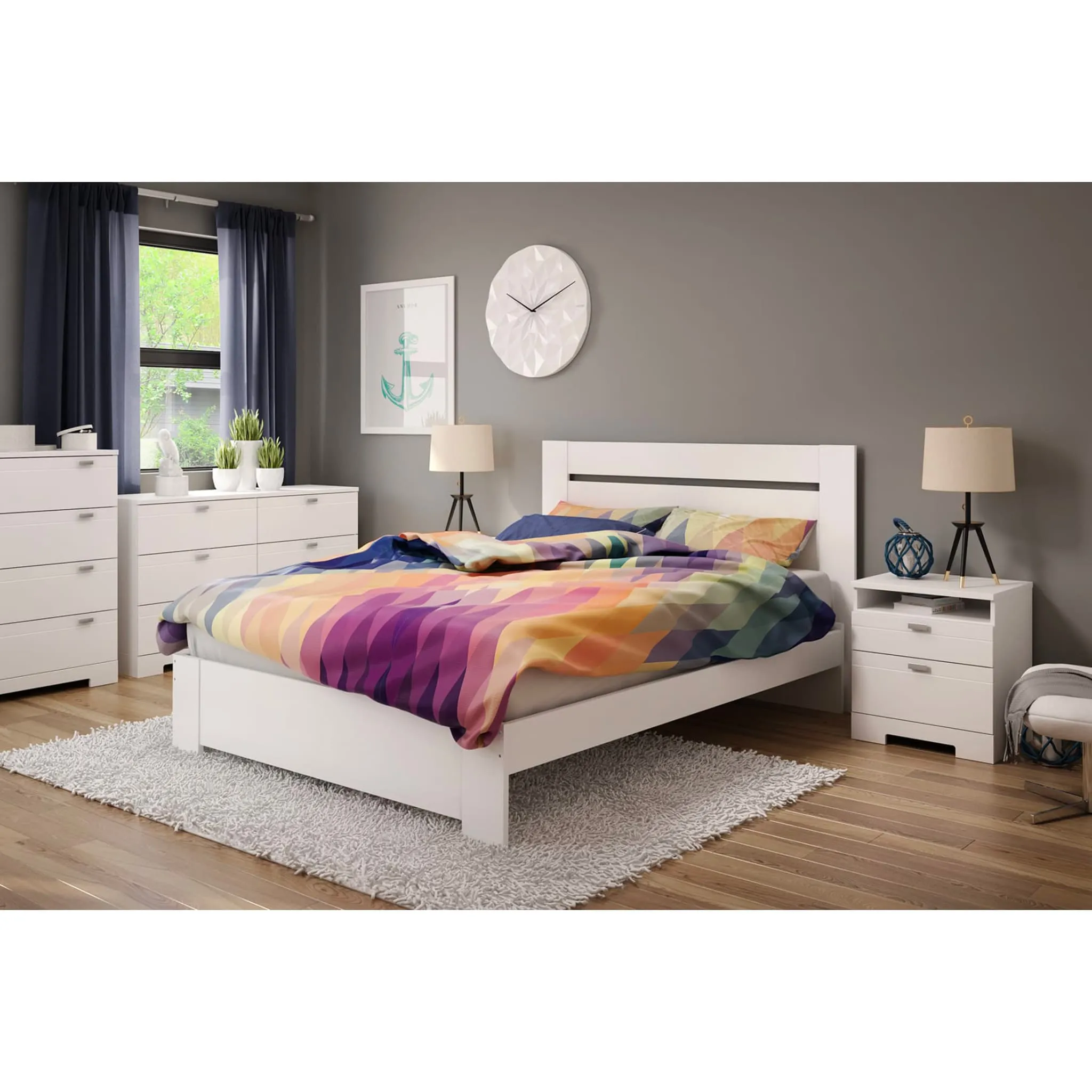 South Shore Table de Nuit Avec Organisateur de Fils Reevo - Blanc Solide