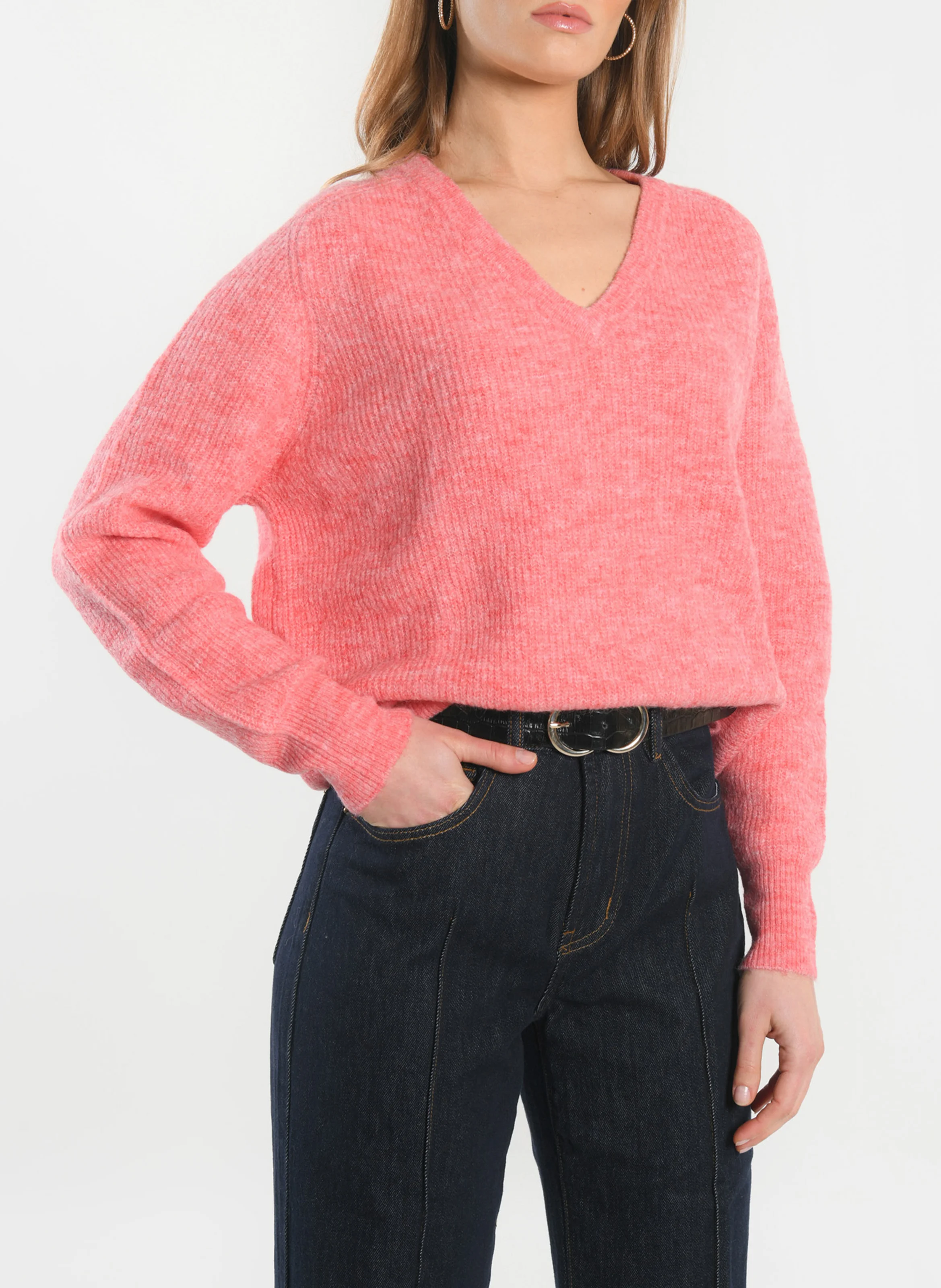 DANNA - Pull col v à manches longues | Rose